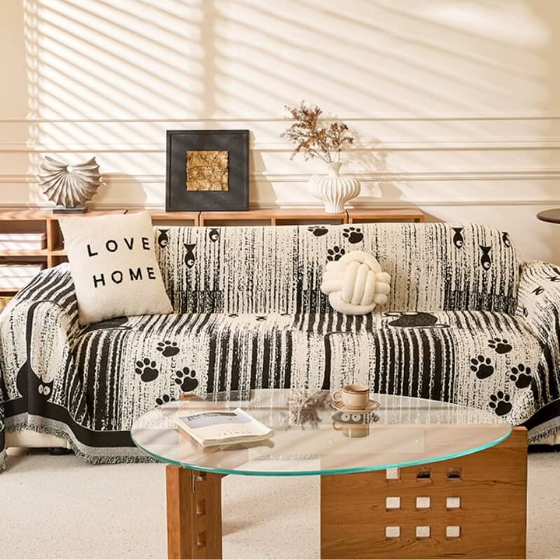 Capa de Sofá em chenille com estampa de pata e resistente a arranhões