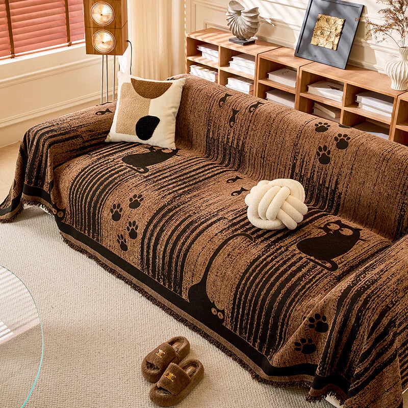 Capa de Sofá em chenille com estampa de pata e resistente a arranhões